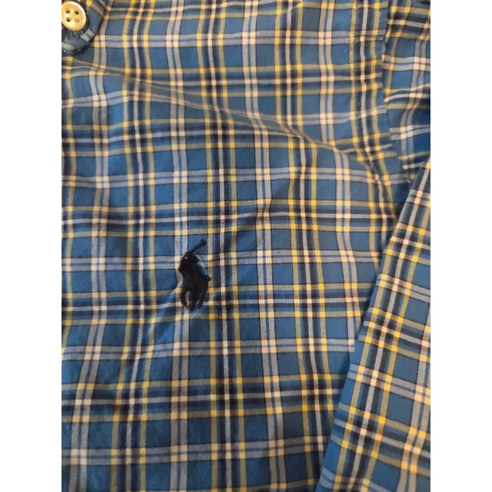 Ralph Lauren Toddler Boys Size 4T Blue Yellow Plaid Button Down Shirt EUC